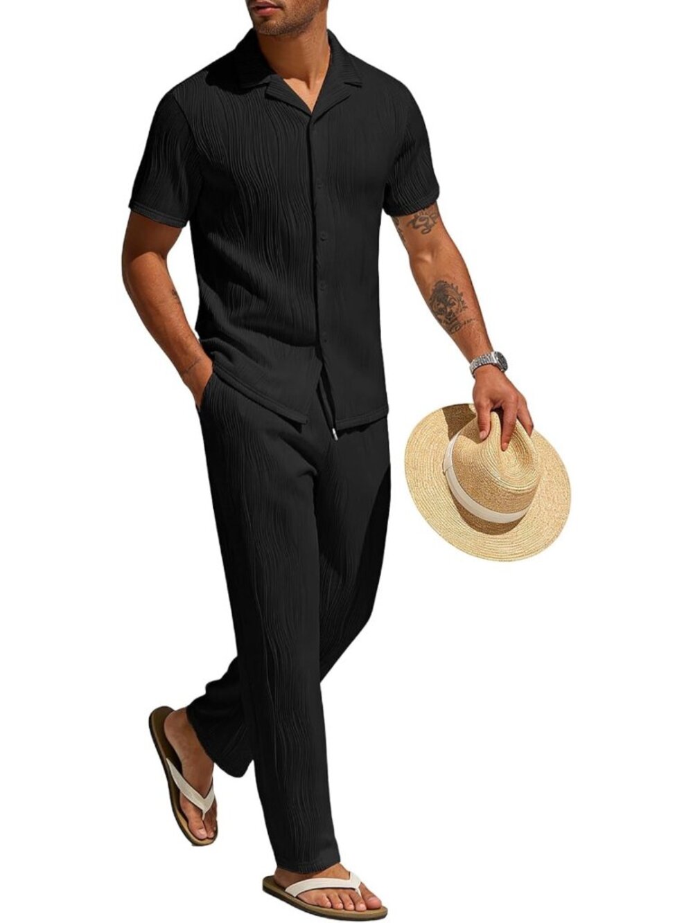Men's 2-Piece Summer Outfit Set | Casual Short Sleeve Shirt & Long Pants for